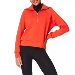 SPANX AirEssentials Half Zip Sweatshirt Top 2X Red Orange Plus Workout Gym